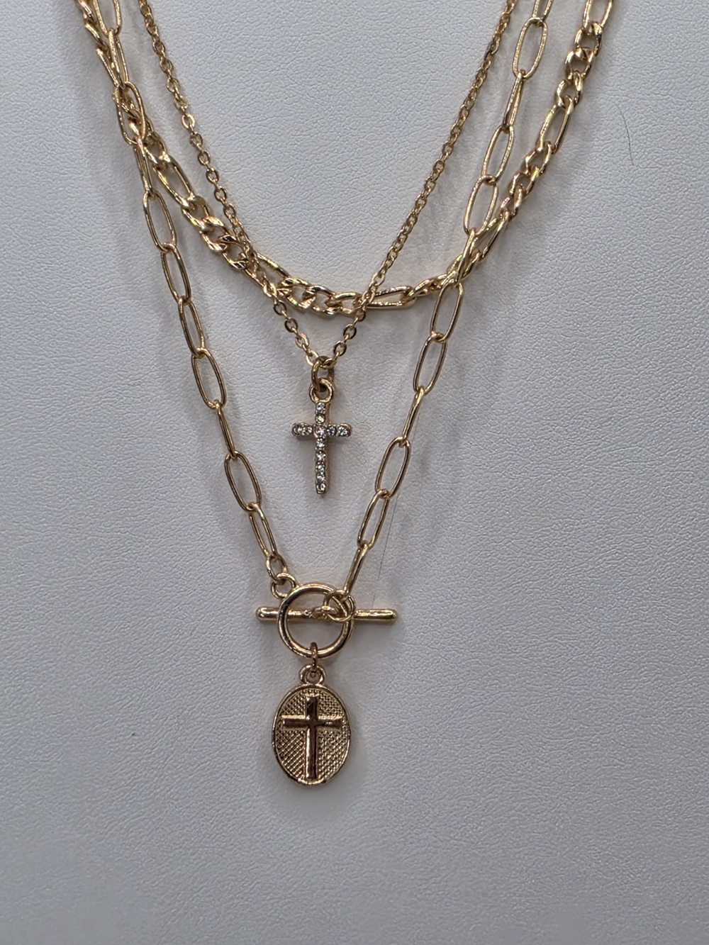 Windsor Gold Layered Faith Chain Crystal Cross Medallion Necklace Set